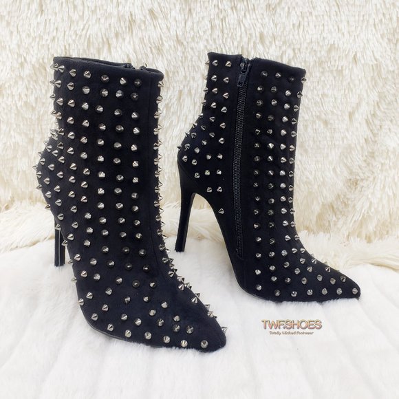 Sexy 4.5" High Heel Silver Spiked Ankle Boots - Picture 13 of 16